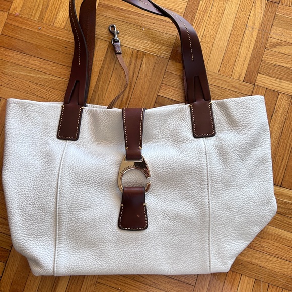 Dooney & Bourke Handbags - Beautiful white pebble leather bag with tan trimmings
